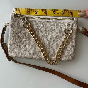 Michael Kors Belt Beige Patterned Women's Bag with Gold Chain